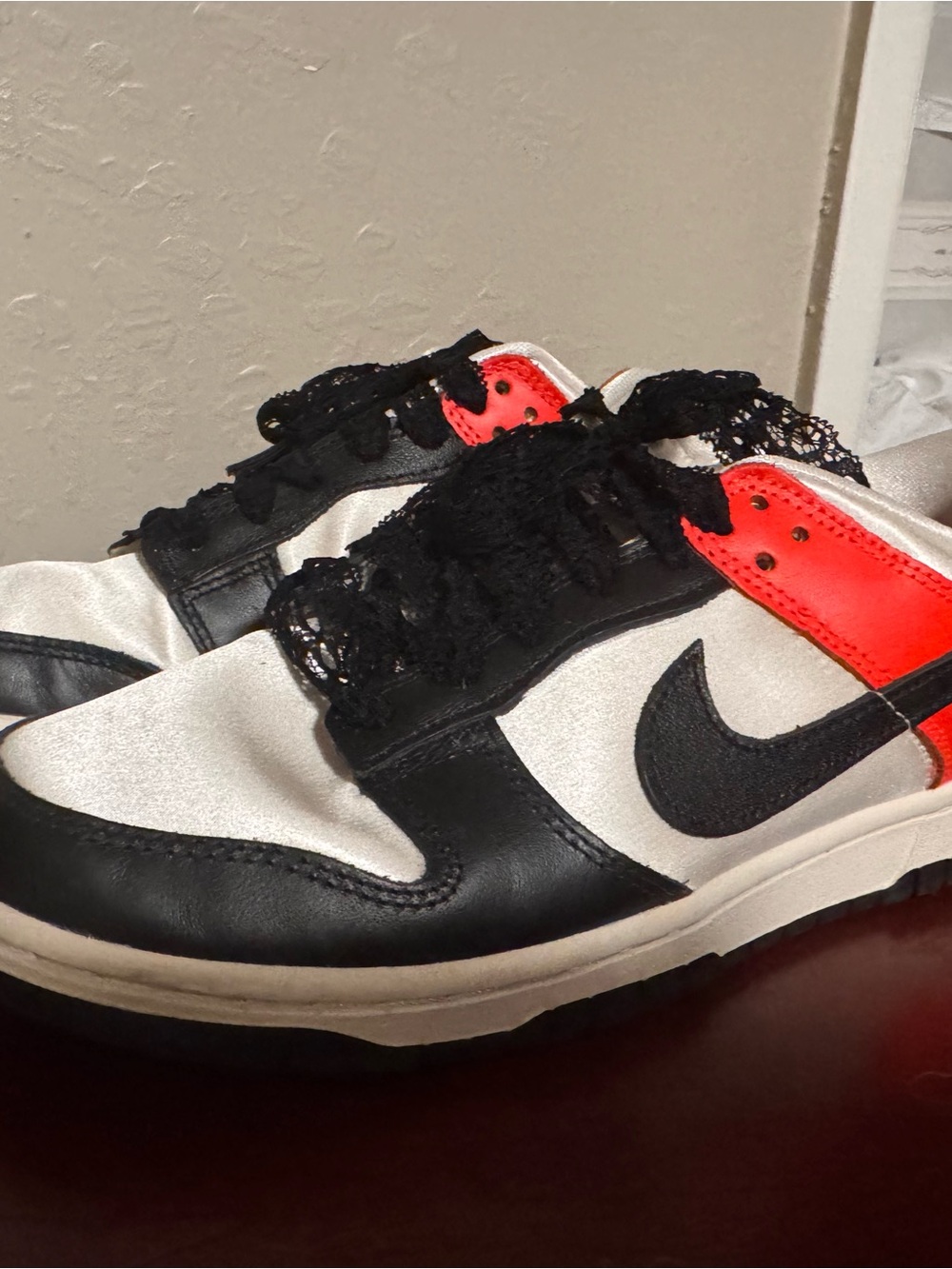 Nike - Black White and Red Athletic Sneakers with Lace and Satin Details